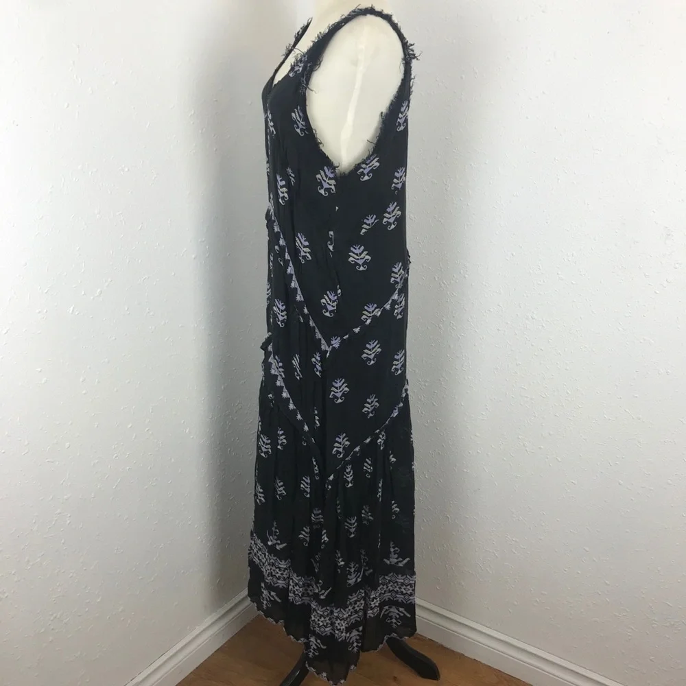 Free People Black Maxi Dress with White Print